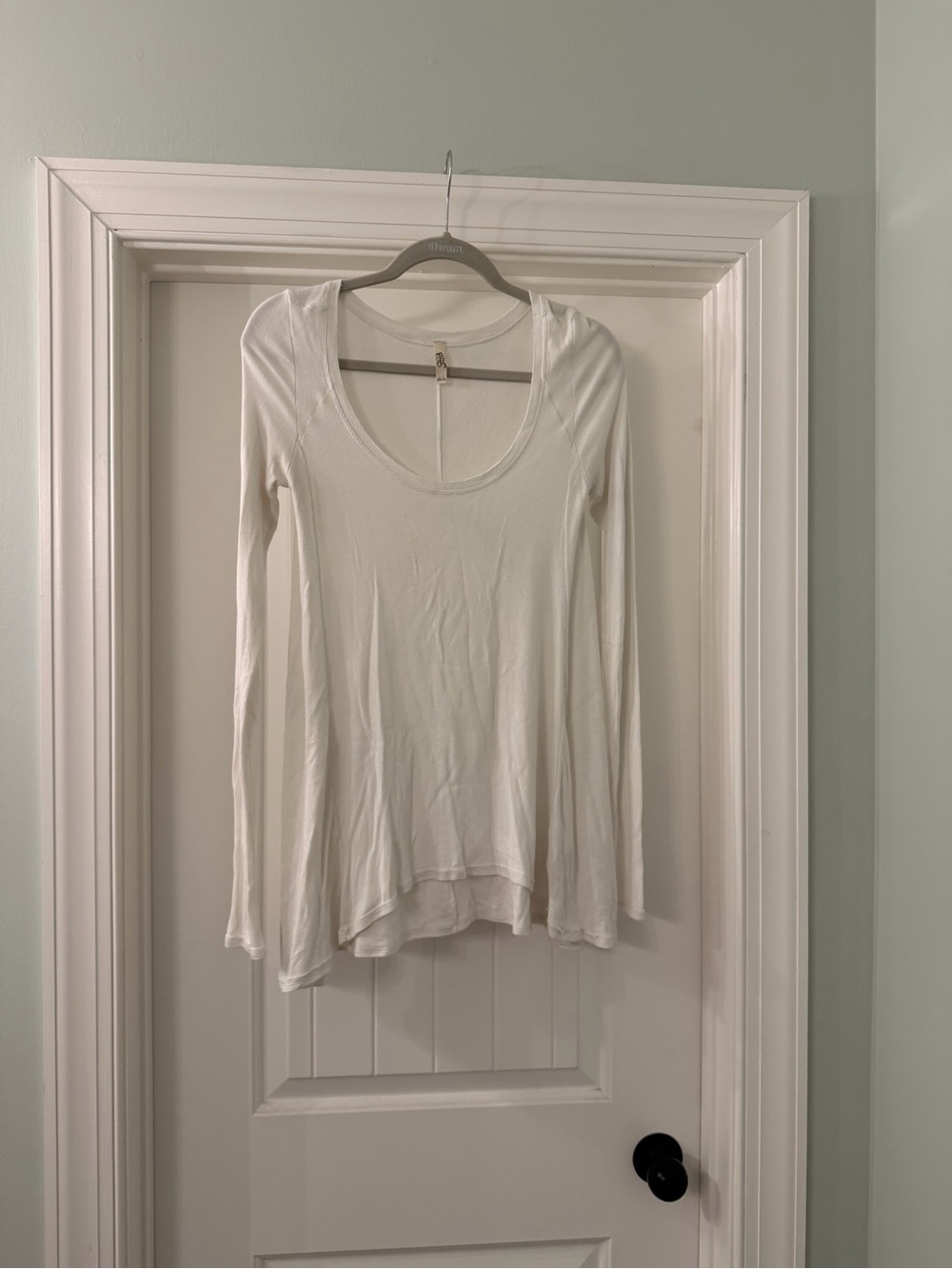 Free People White Scoop Neck Long Sleeve Top